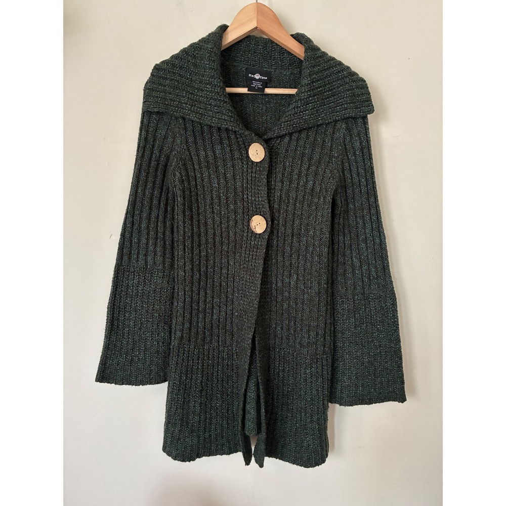 It's Our Time Womens Forest Green Chunky Ribbed Knit Gorpcore Cardigan Sweater M